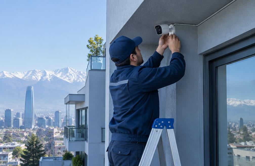 Técnico instalando una cámara de seguridad